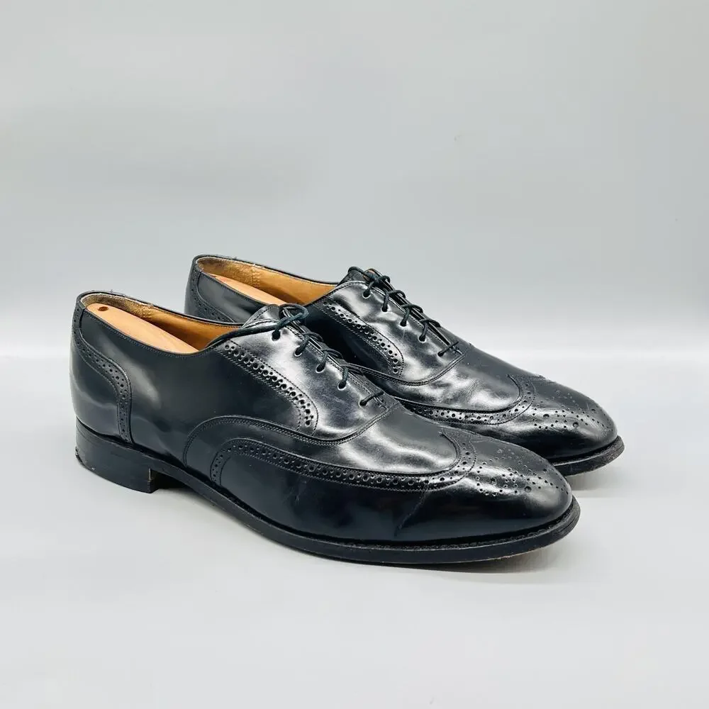 Johnston & Murphy Shoes Mens 12 Black Leather Optima Wingtip Oxford Dress Brogue